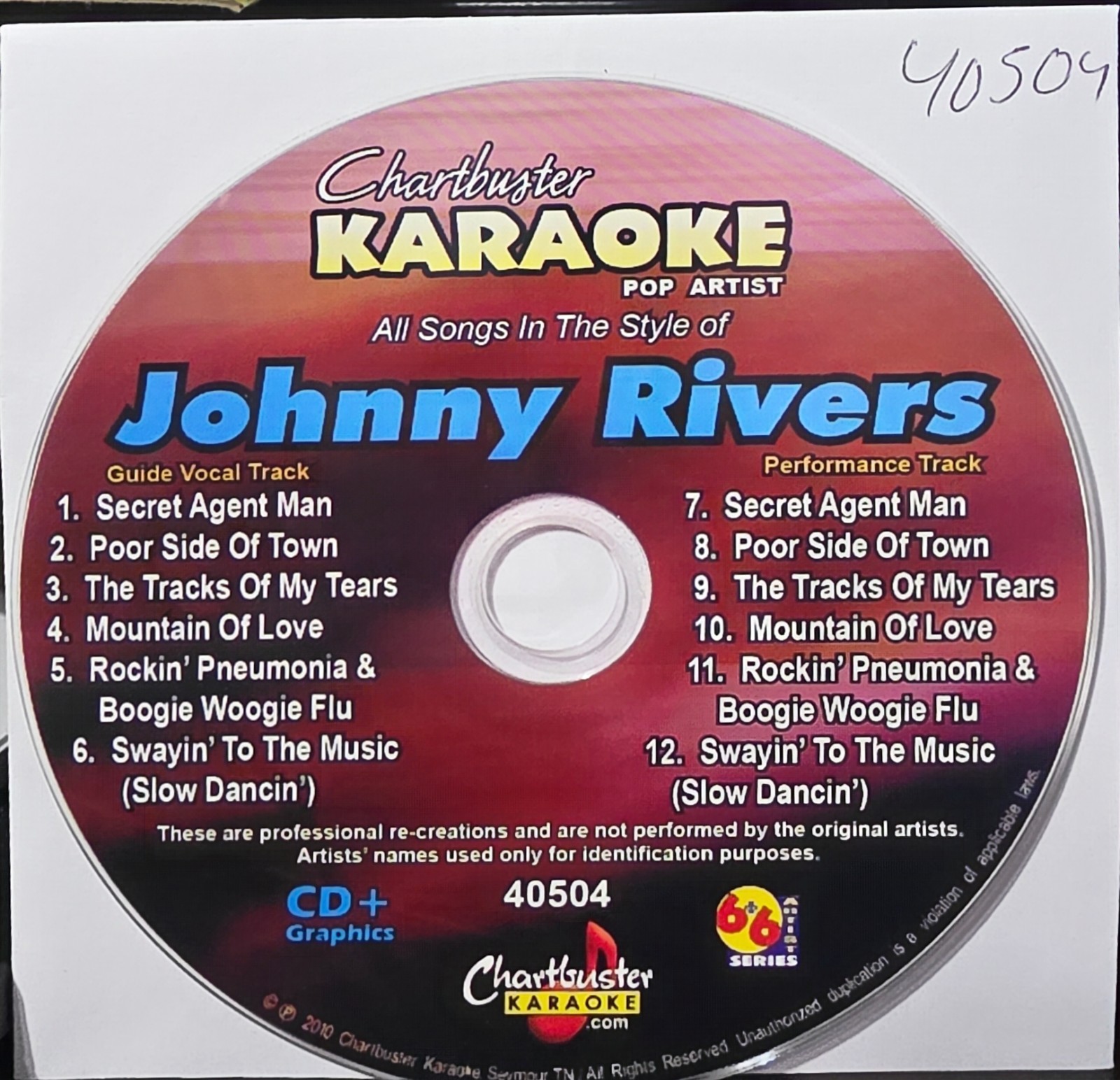 40504 JOHNNY RIVERS   CHARTBUSTER  KARAOKE CDG  LOT LONG DRIVE