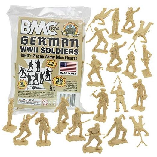 BMC Classic MPC German Plastic Army Men - 36pc WW2 Soldier Figures - US Made Tan