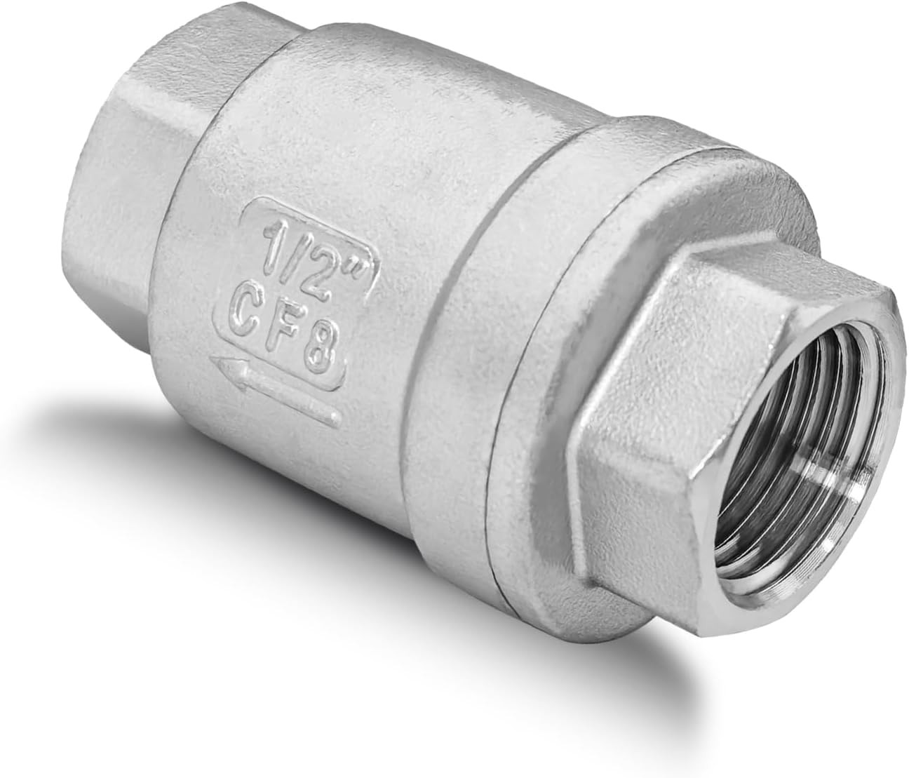 1/2" NPT Stainless Steel Spring Check Valve, WOG1000 NPT Thread Unleaded In-Line