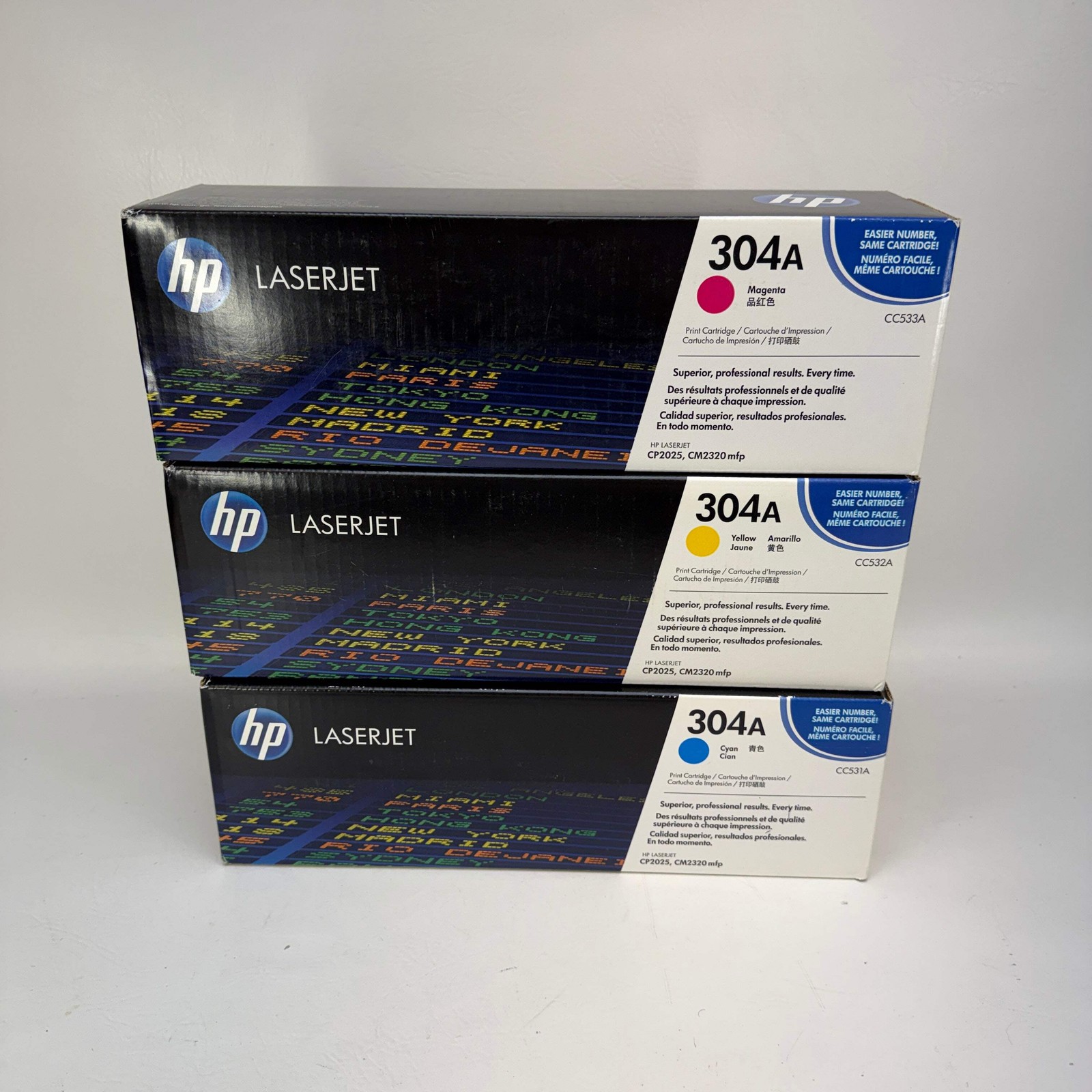 New Lots of 3 HP 304A CC531A,CC532A,CC533A Yellow,Magenta,Cyan Toner Cartridge