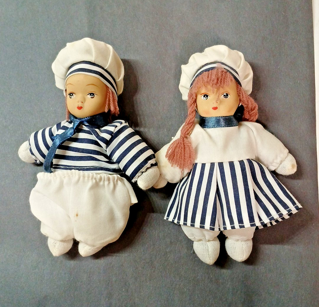 Vintage Mini Doll Chefs Hat Apron Boy And Girl 5" Tall