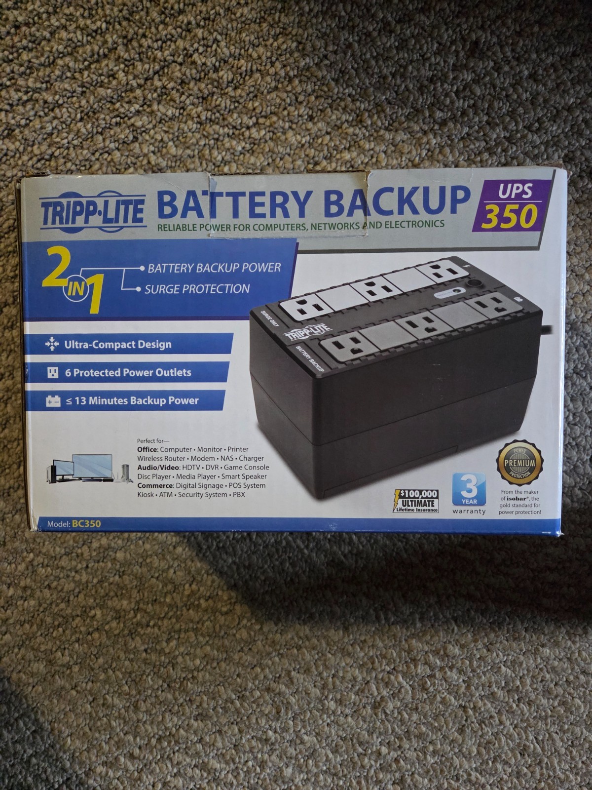 TRIPP LITE - BATTERY BACKUP-UPS350U - 2 IN-1- Uninterruptible Power Supply