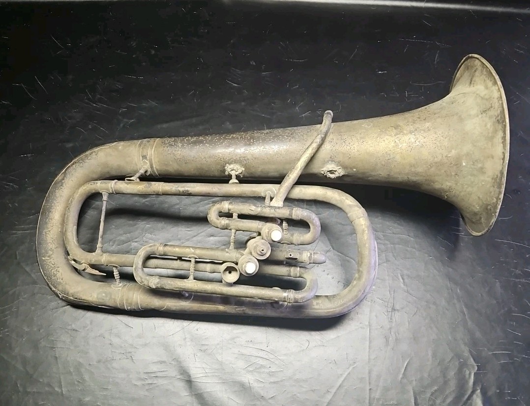 C.G. Conn 4 Valve Baritone Horn Trumpet for Parts Not Working Wall Hanger 28"