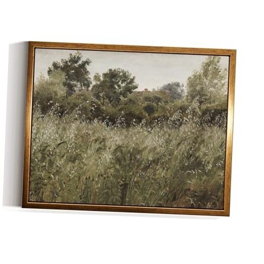  Golden Framed Vintage Canvas Wall Art Oat Field Landscape Print 8X10 Inch, 
