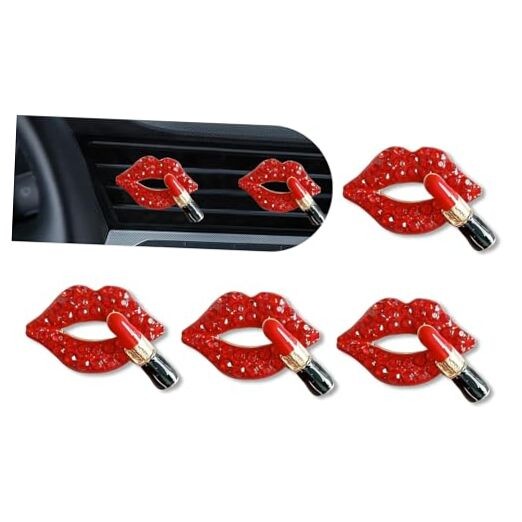 Lip Air Vent Clips, Bling Diamond Freshening Vent Clips, Auto Cute 4 PCS Red