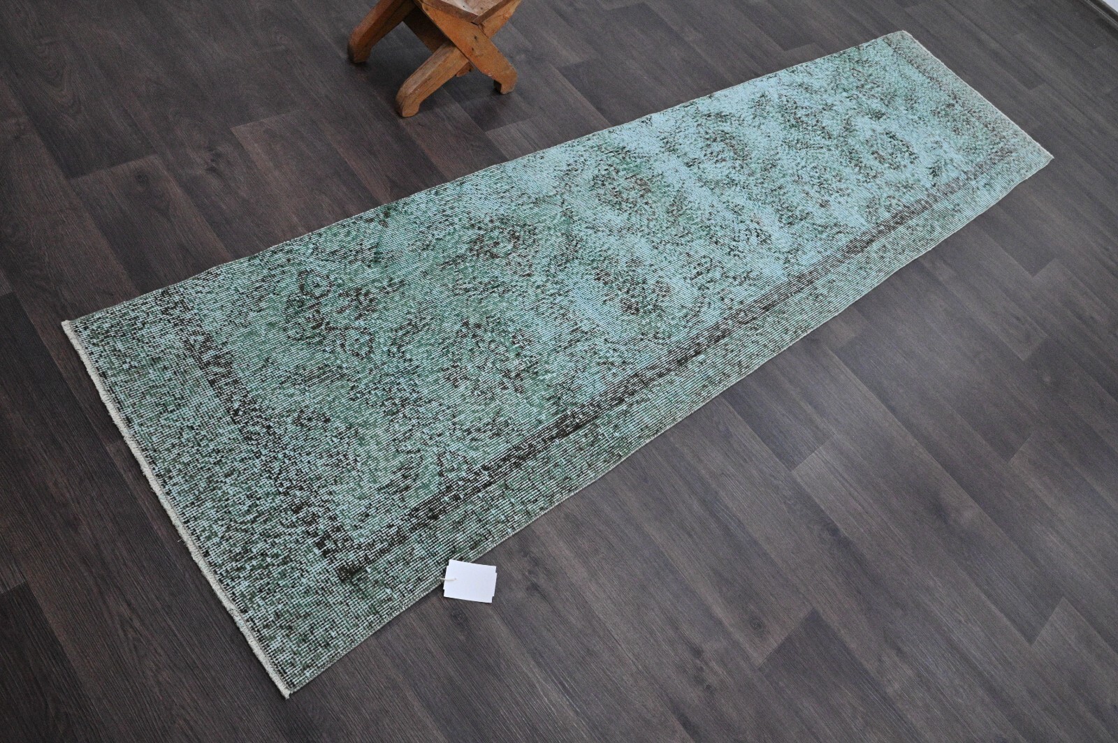 Vintage Turkish Runner Rug 2x9ft Wool Anatolian Handmade Hallway Oushak GREEN