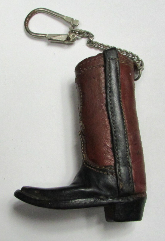 Vtg Cowboy Boot Western Two-Tone Brown Key Chain Ring Fob Novelty Souvenir