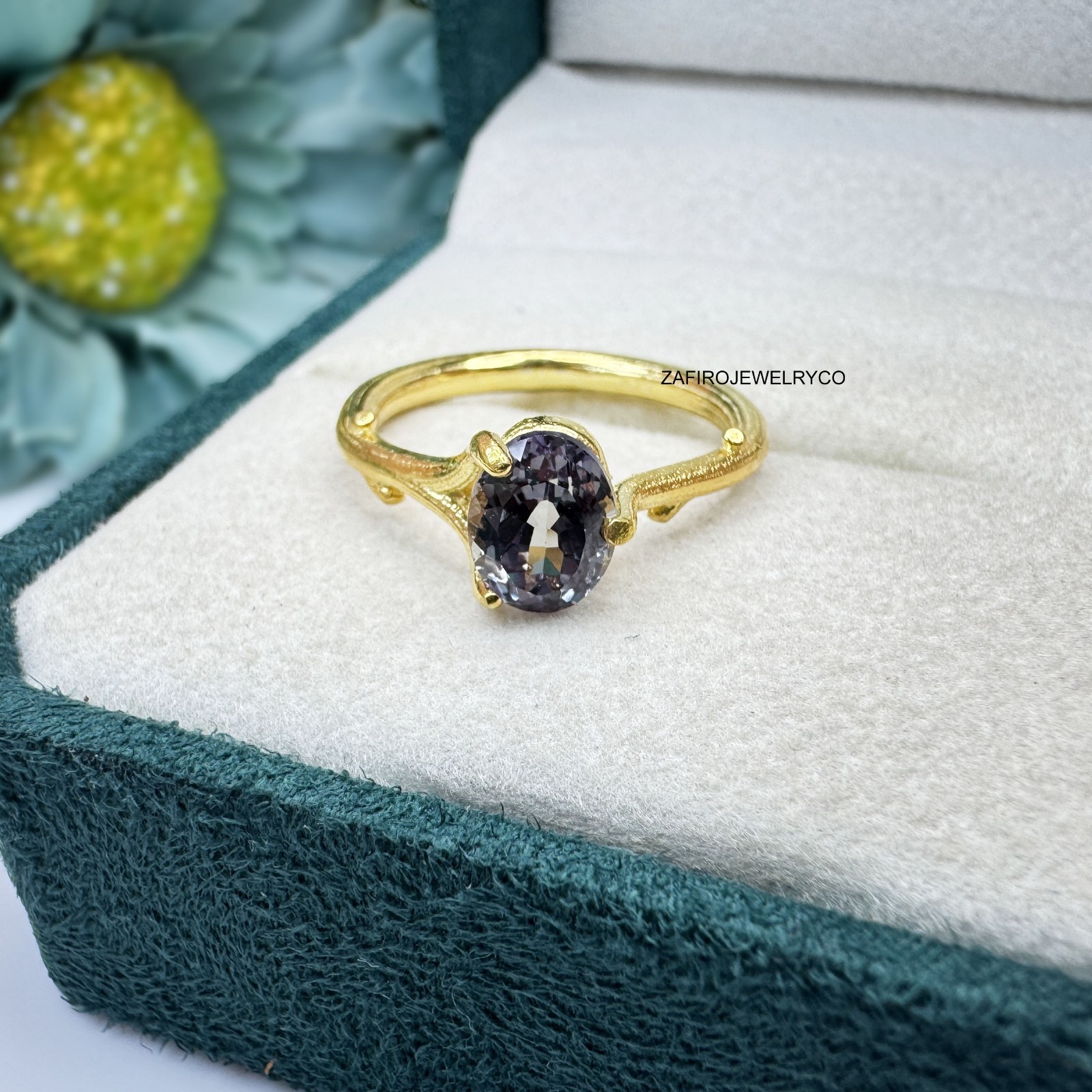 Alexandrite Ring, Solitaire Ring, June Birthstone, Oval Cut Alexandrite