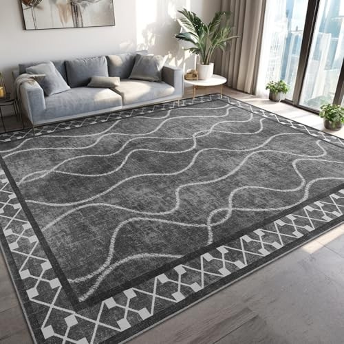 Area Rugs 6x9 Washable Rug, Non-Slip Rugs for Living Room, Low Pile Bordered 