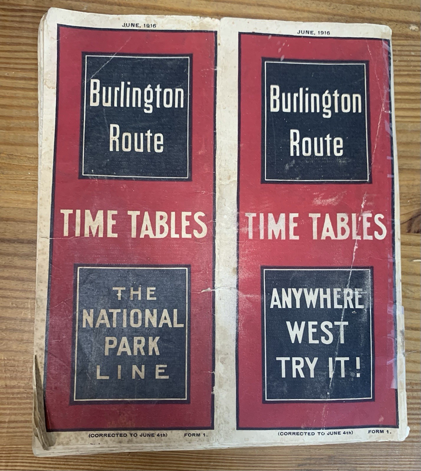 1916 Burlington Route Timetable Time Table - Buffalo Bill - The Cody Road
