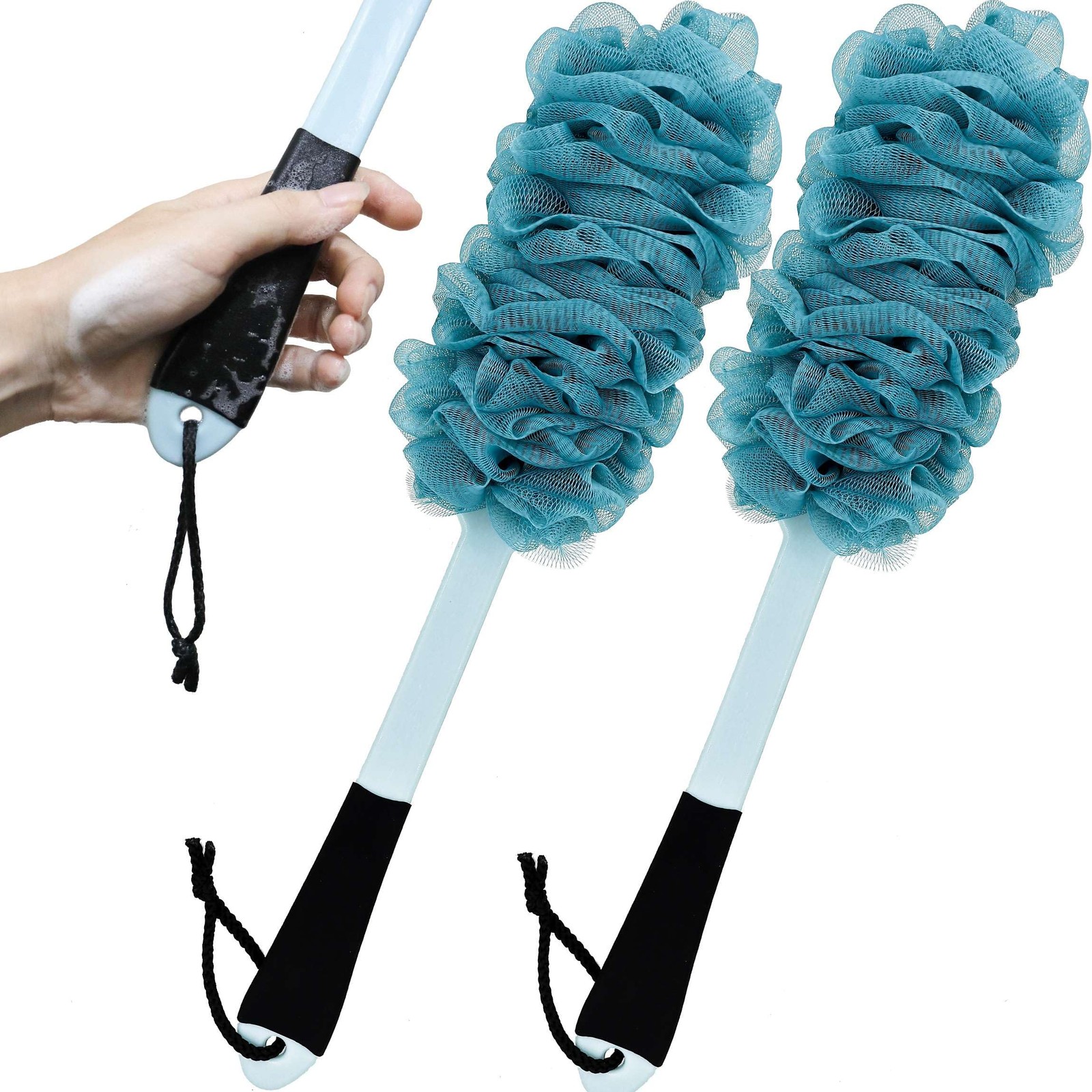 2 Pack Back Scrubber for Shower, Anti Slip 1 Count (Pack of 2), 2 Pack= Blue 