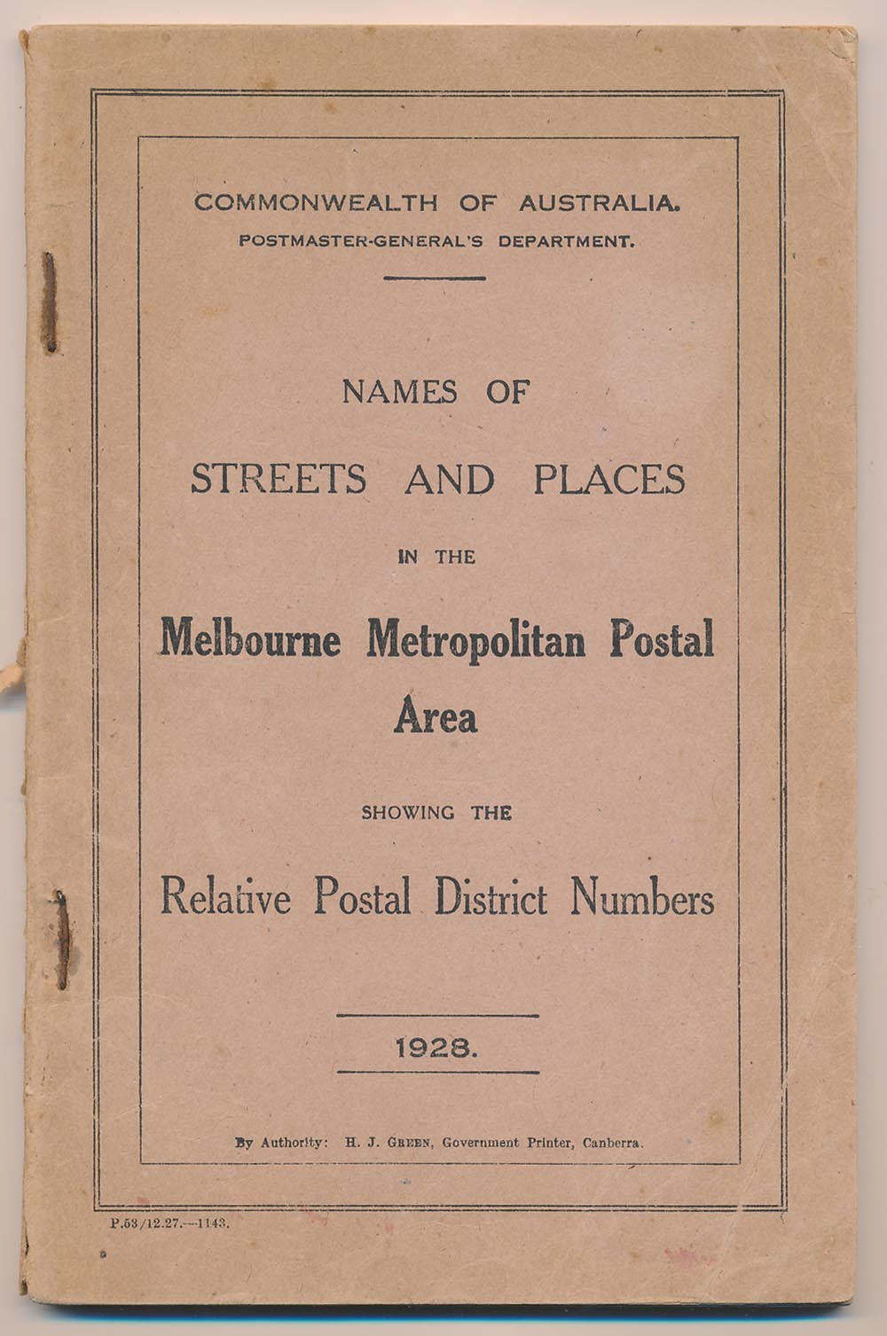 CATALOGUES Australia 1928 Melbourne Metropolitan postal area - Streets & Places 