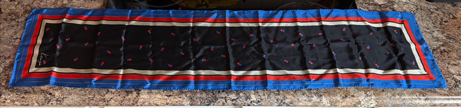 Kenzo Color Block Silk Scarf Blue Black Red Delicate Lightweight Geometric Vtg