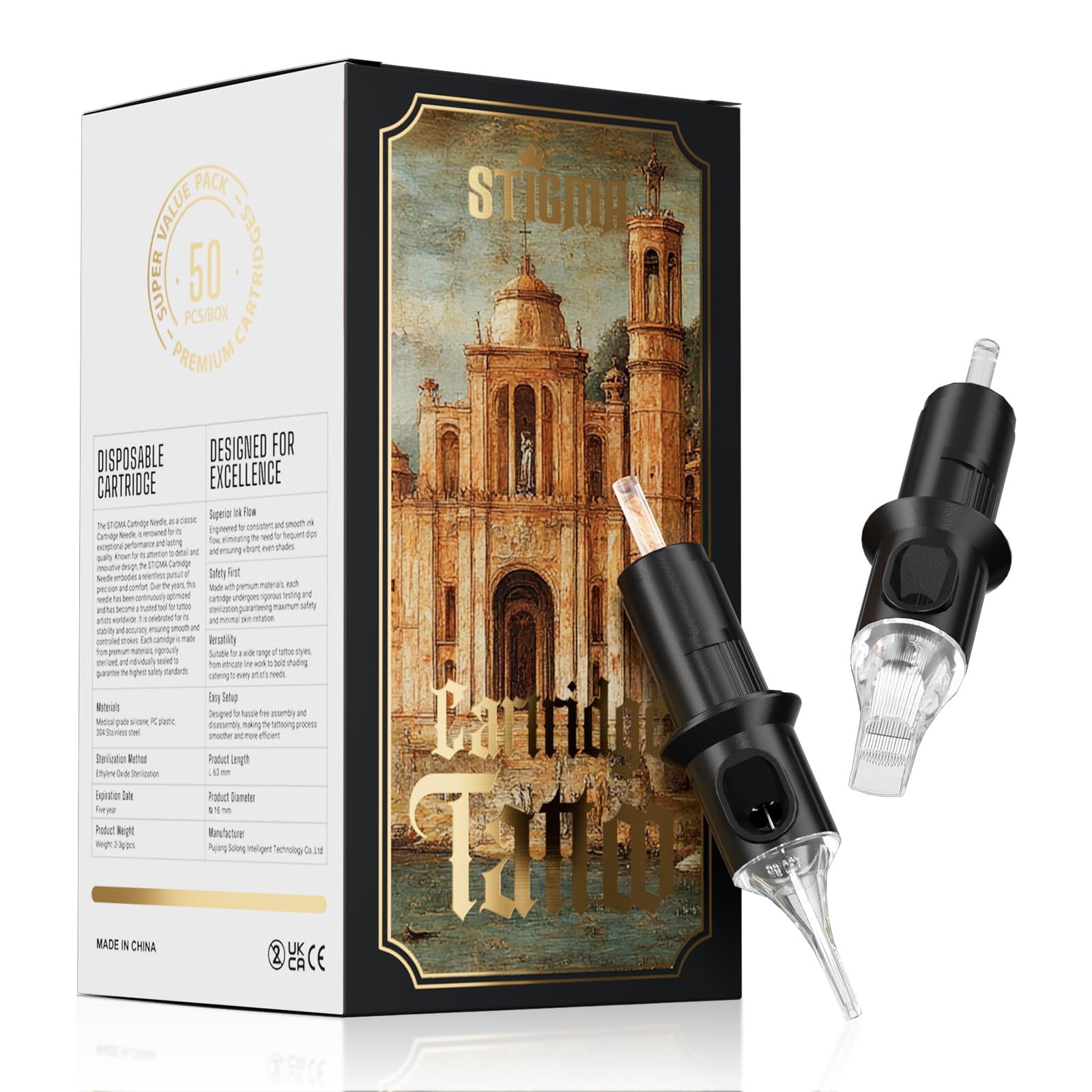 STIGMA Tattoo Needles Assorted Sizes 50 Pcs Cartridge G, Black 