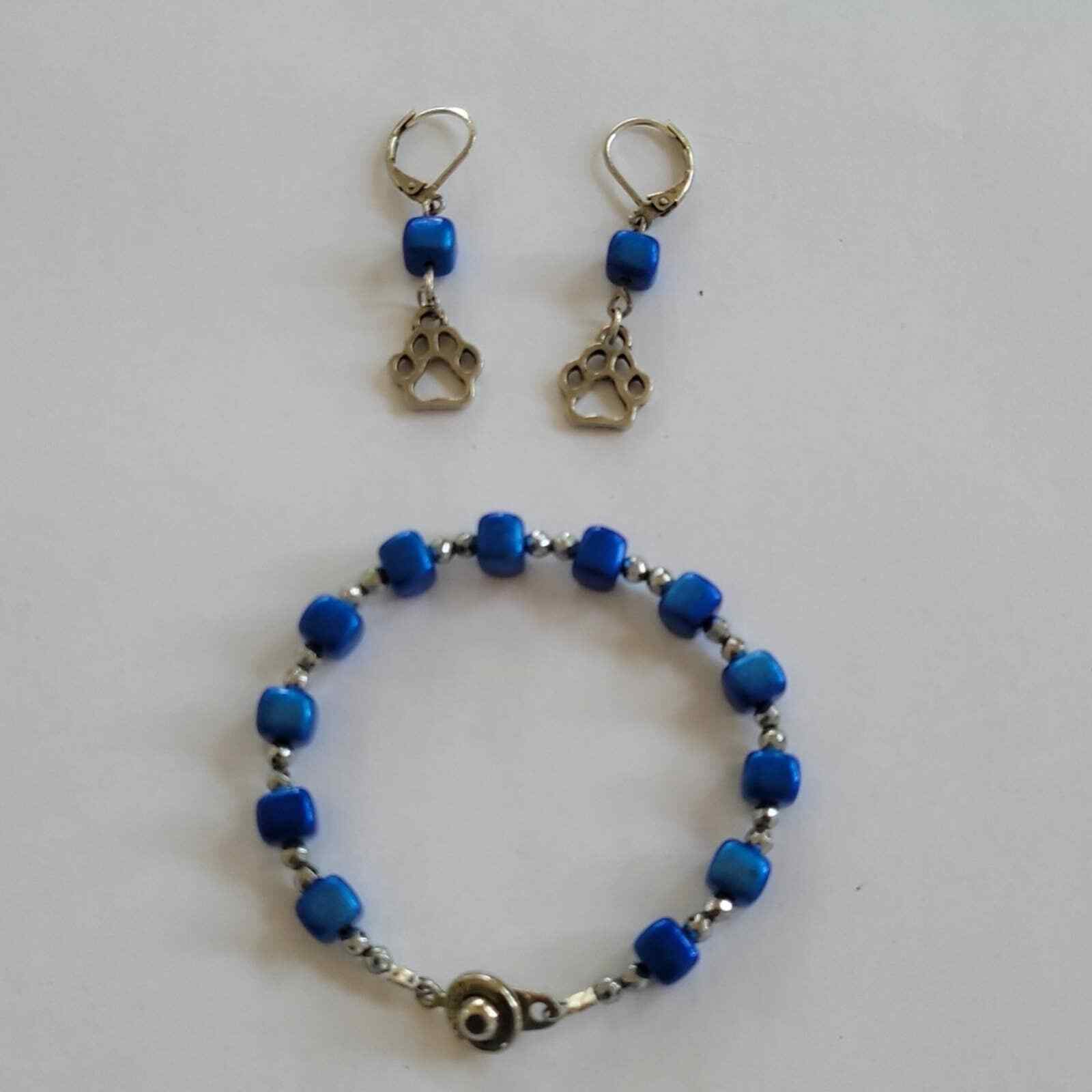 Teal Bracelet and Earring Set - Paw Print