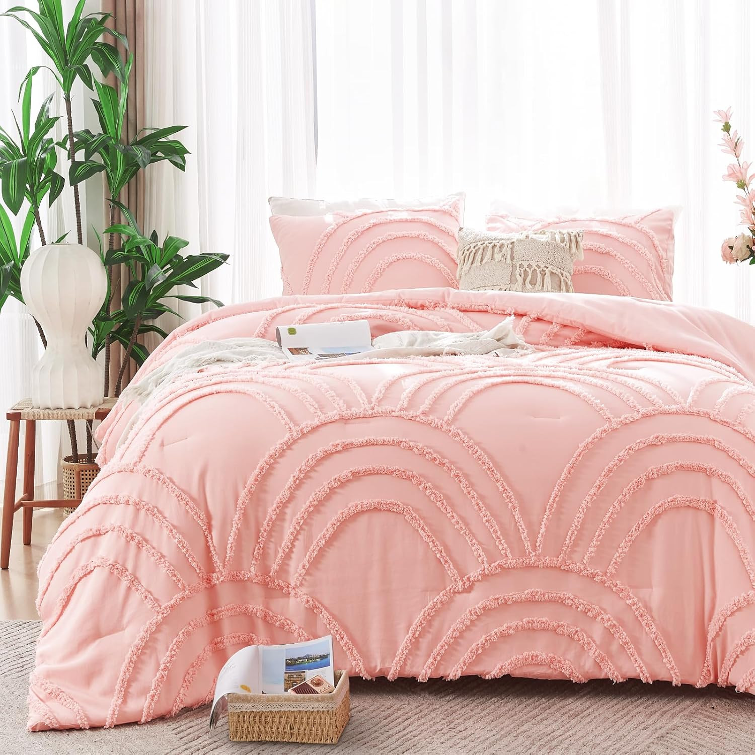Pink Twin/Twin XL Comforter Bedding Set for College Girls - Tufted Extra Long Tw