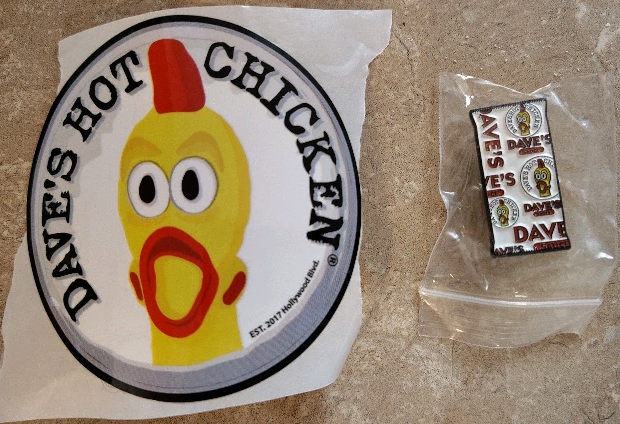 DAVE'S HOT CHICKEN PIN AND STICKER LOT