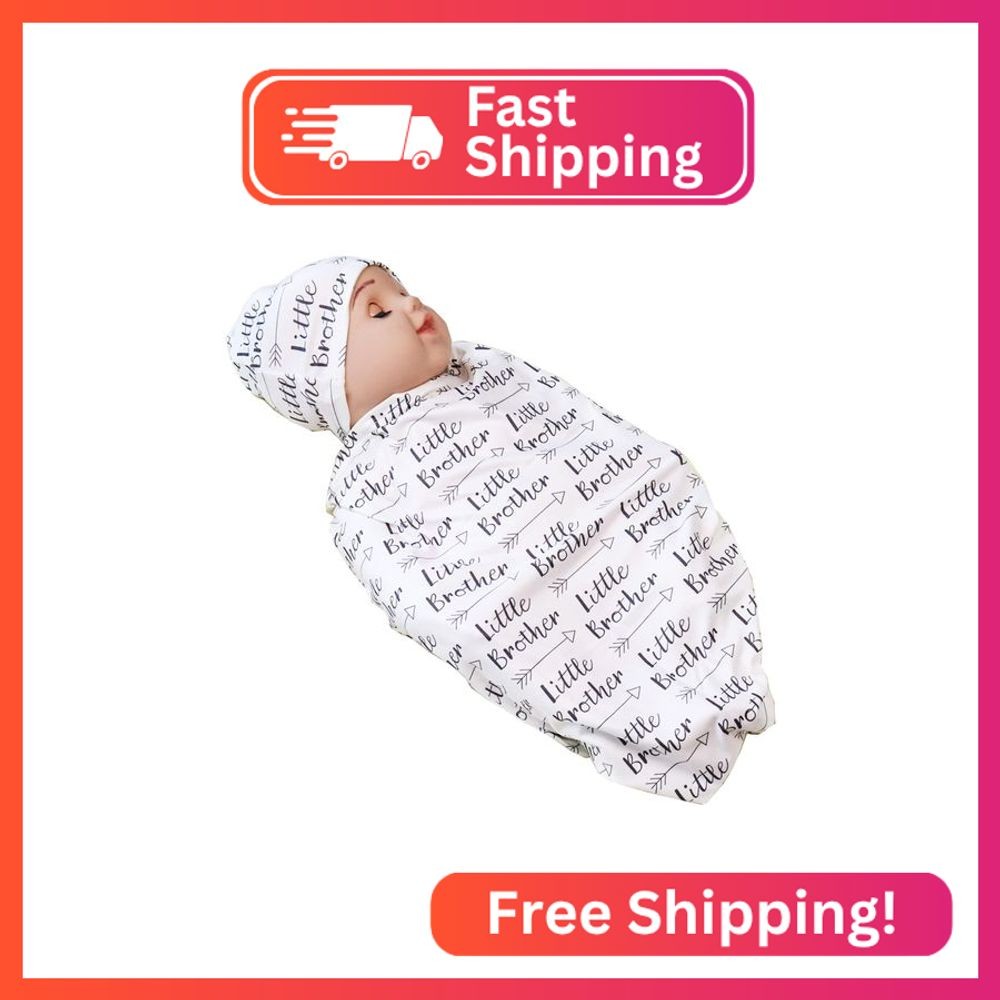 Newborn Swaddle Blanket with Beanie Set,Soft Stretchy Blanket for 0-3 Months Bab
