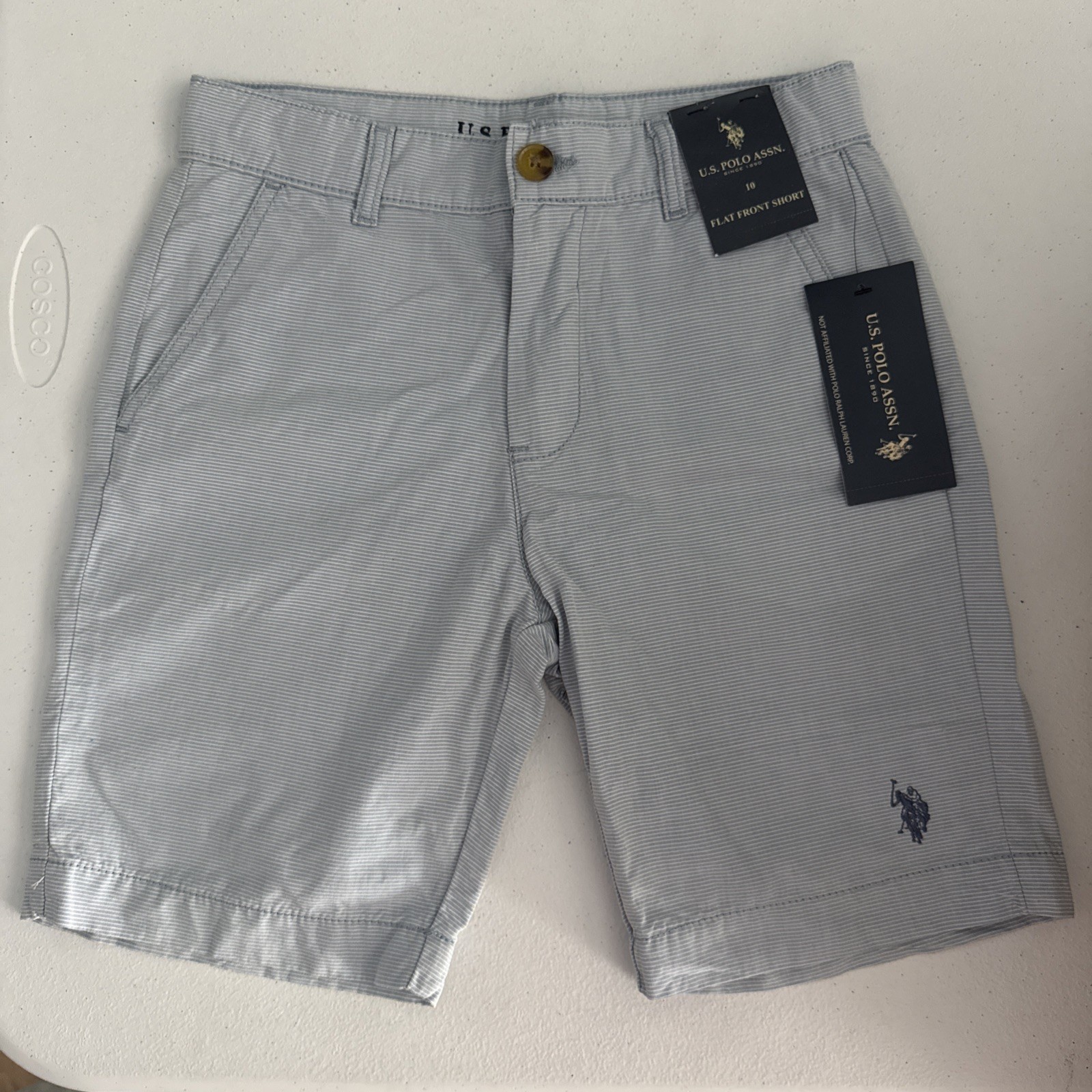 US Polo Assn Boys Bermuda Shorts Baby Blue Flat Front Pockets Size 8 NWT