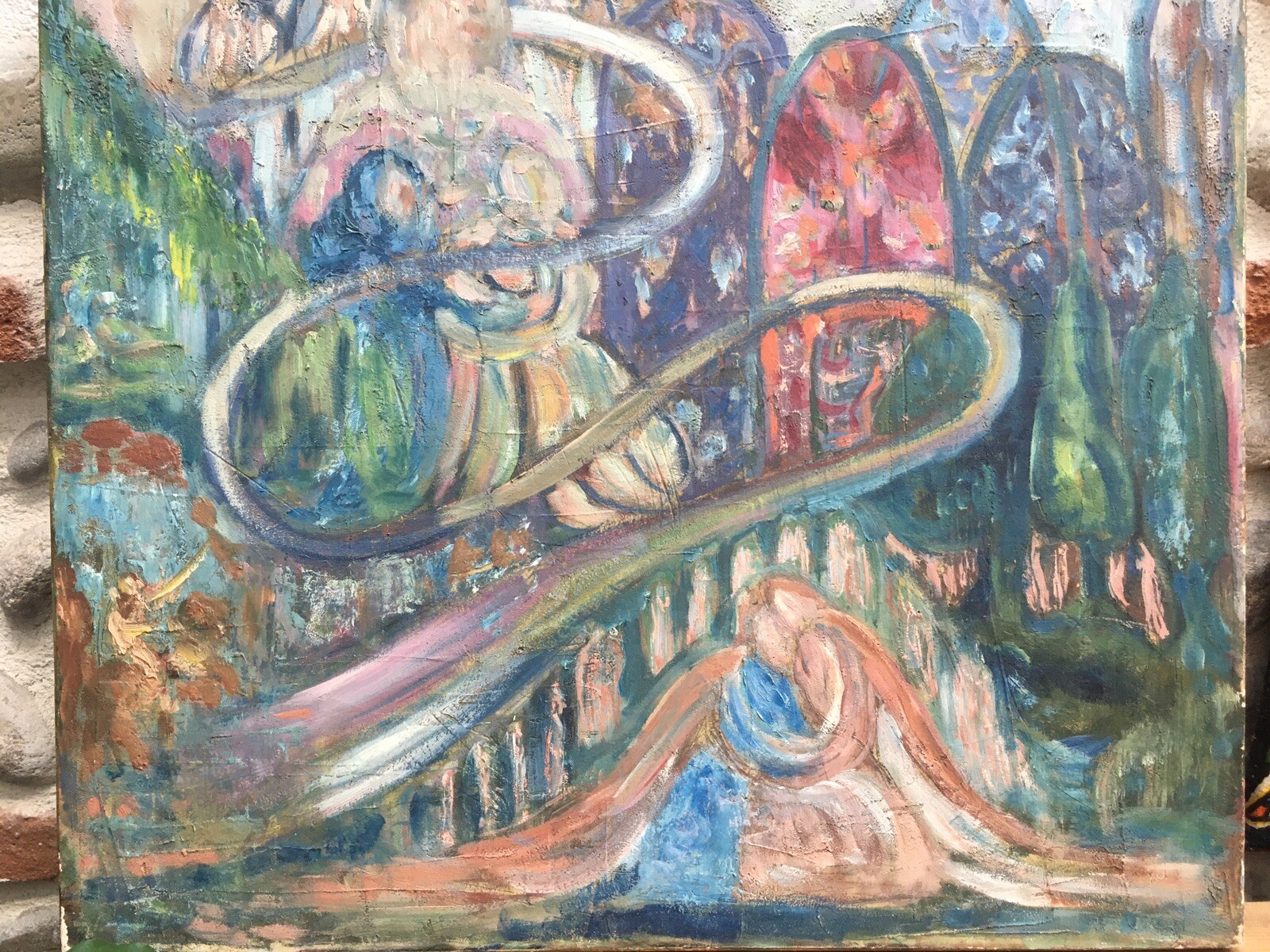 Très Belle Oil On Canvas Peinture Féerique Circa 1960 Non signée À Identifier