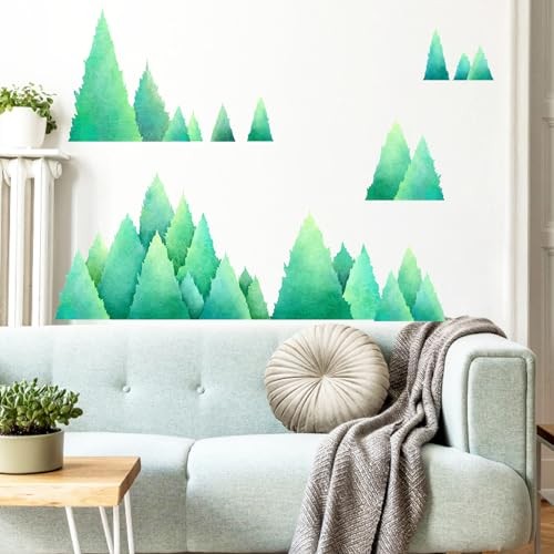 Watercolor Pine Tree Wall Decals Large Tree Wall Decal Sticker Green Tree