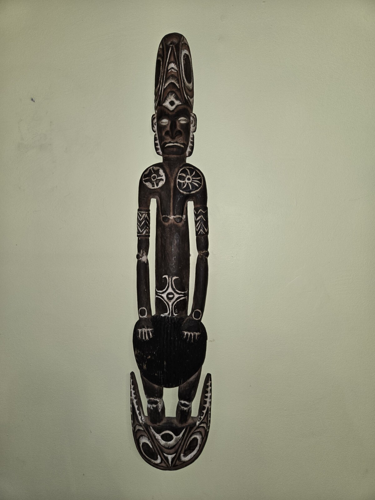 Papua New Guinea Wood Food Hook Latmul Tribe Carved Statue 27.5 In HEIGHT 