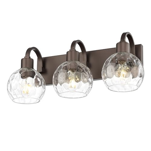  Bathroom Light Fixtures 3-Light Oil Rubbed Bronzee - Water Grain Globe Glass