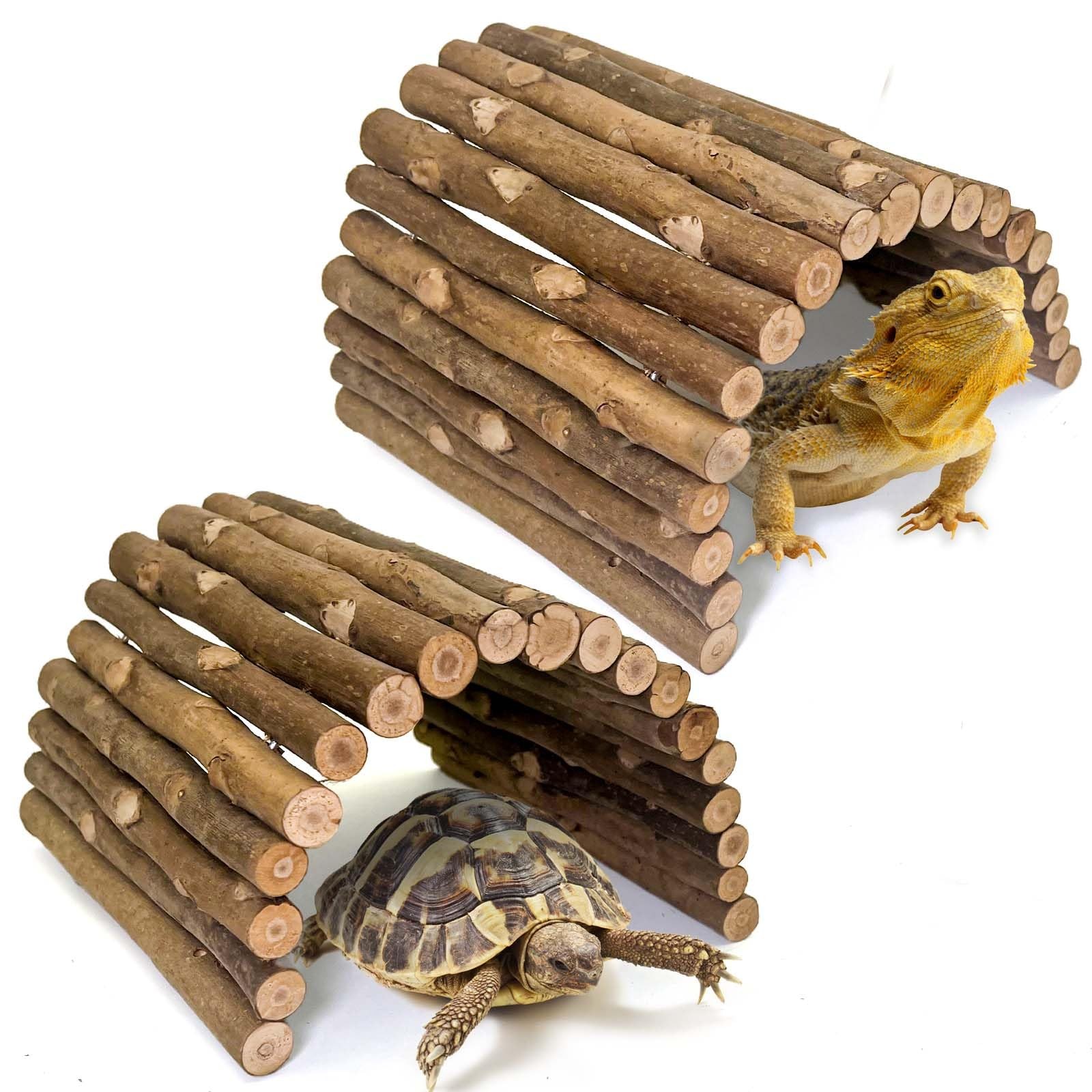 2PCS Reptile Hideout Wooden Bridge 7.5"x13.4" Lizard Hide Caves Bearded Drago...
