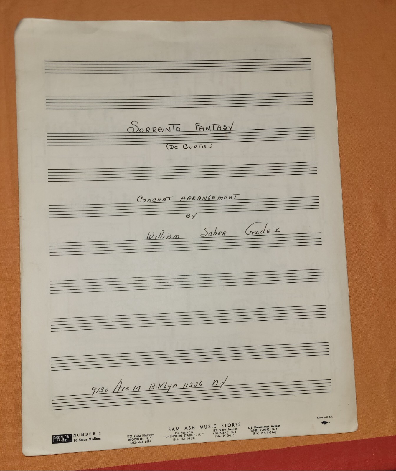 SCARCE JEWISH COMPOSER MANUSCRIPT WILLIAM SCHER (1900-1975) HANDWRITTEN SCORE