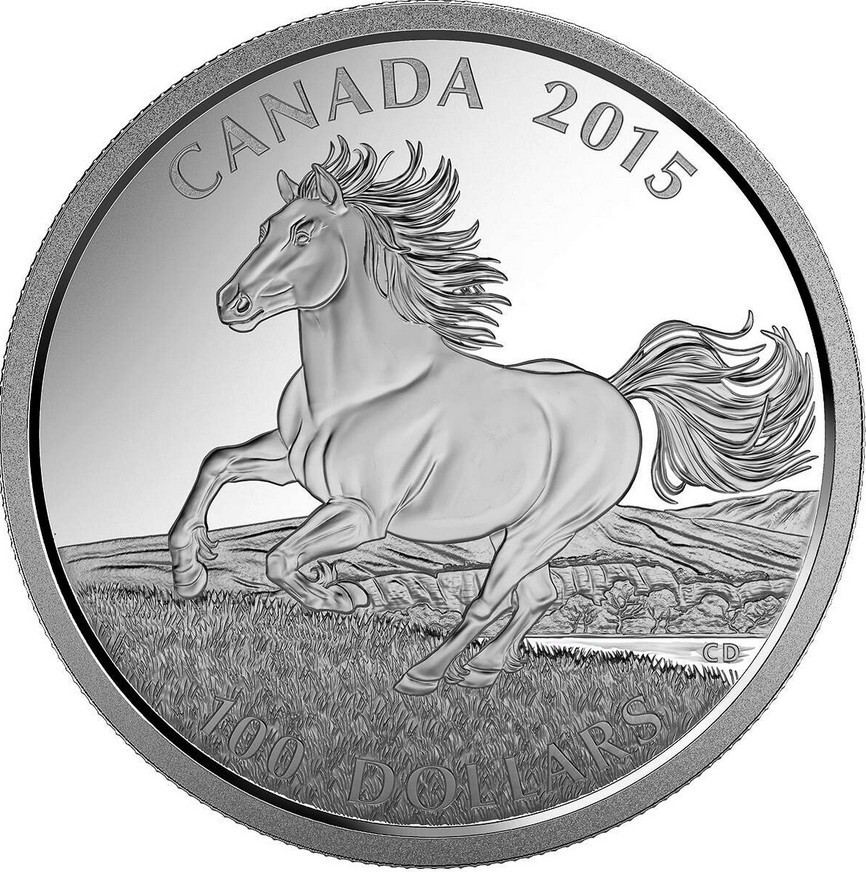 2015 $100 for $100 Canadian Horse - Pure Silver Coin