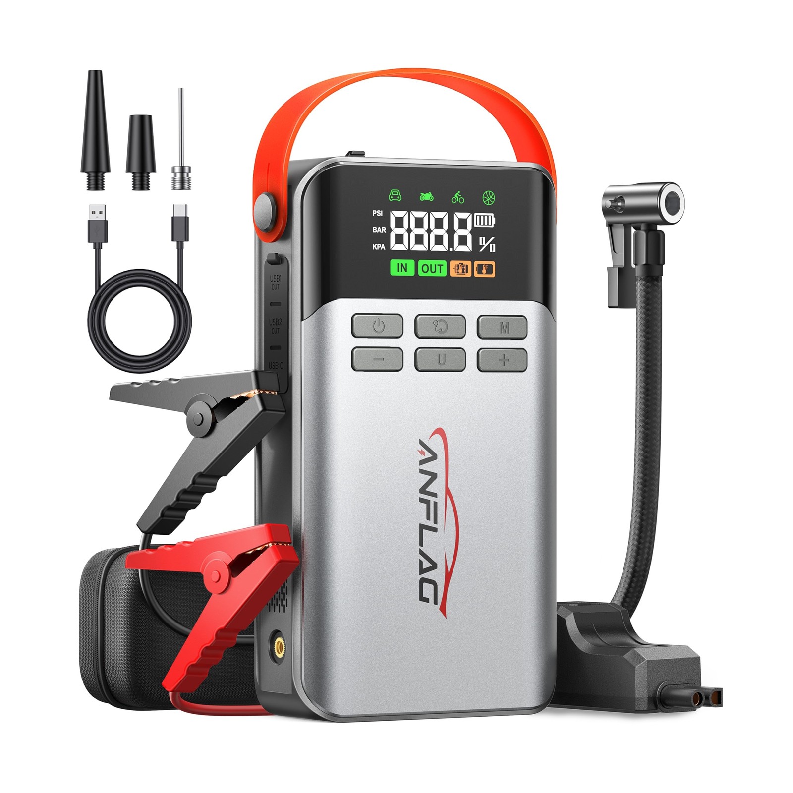 8-in-1 Car Jump Starter with Air Compressor – 5500A Peak, 150PSI Tire Infl