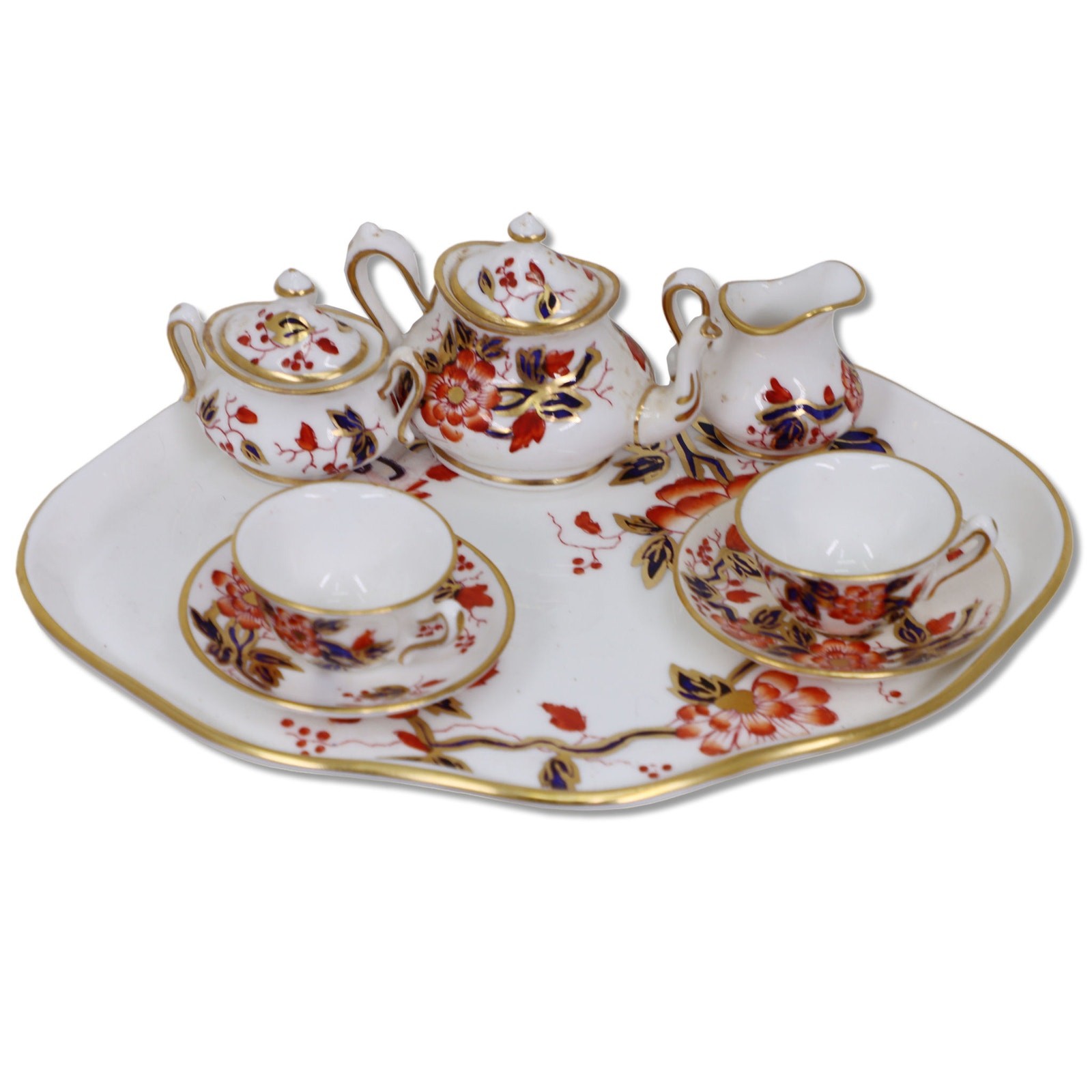 Crown Staffordshire 10pc  Mini Doll Imari Coral Bone China Tea Set 1900's