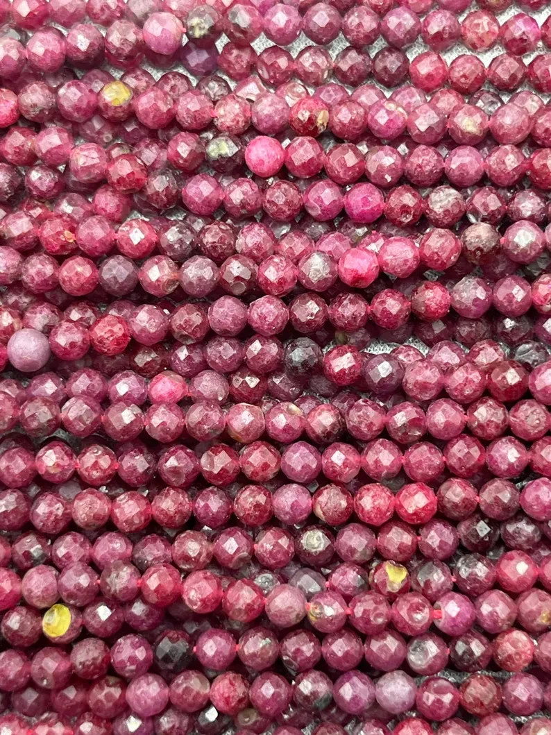Natural Ruby Faceted Round Beads 3.5mm Ruby Round Beads 13 Inches Red Ruby beads