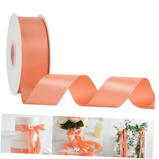  Satin Ribbon 1-1/2 inch x 50 Yards Color Double-Faced Satin Ribbon for Peach