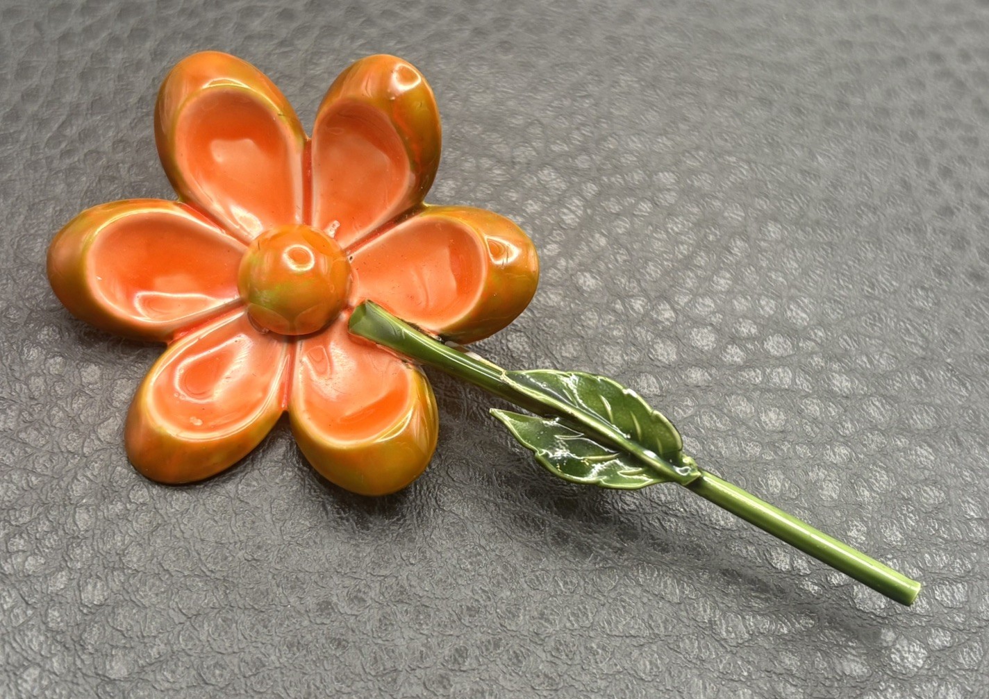 Vintage Original By Robert Orange Enamel Daisy Flower Spring Brooch Signed Mod