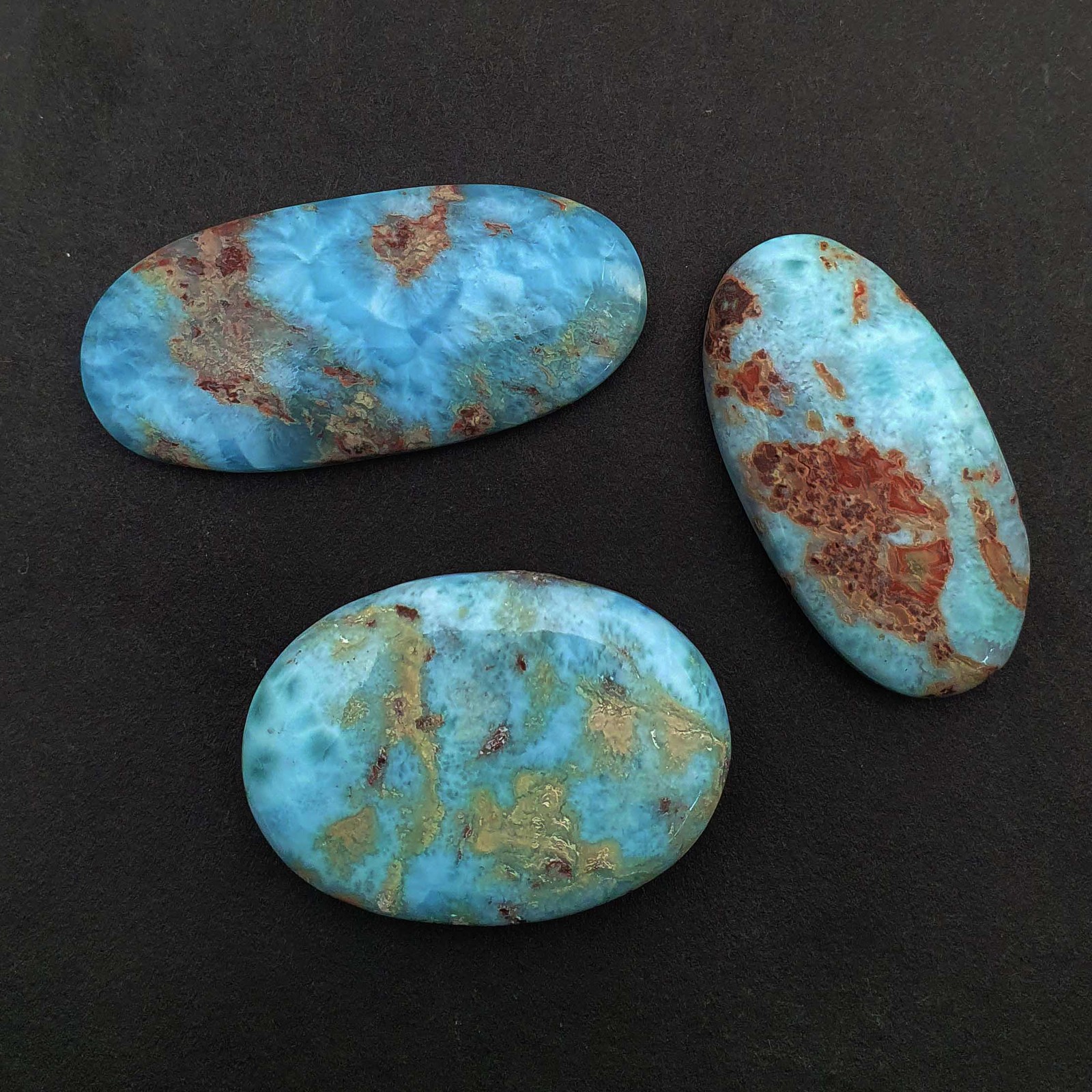 Natural Larimar Oval Cabochon Loose Gemstone Lot 3 Pcs 19-20*36-43 MM 133 CT