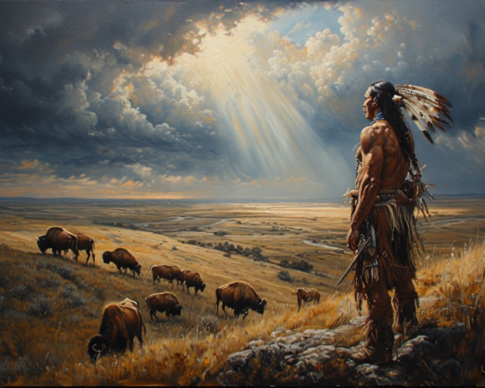 vintage illustration 1 native american bison high plains Art Poster 8x10"