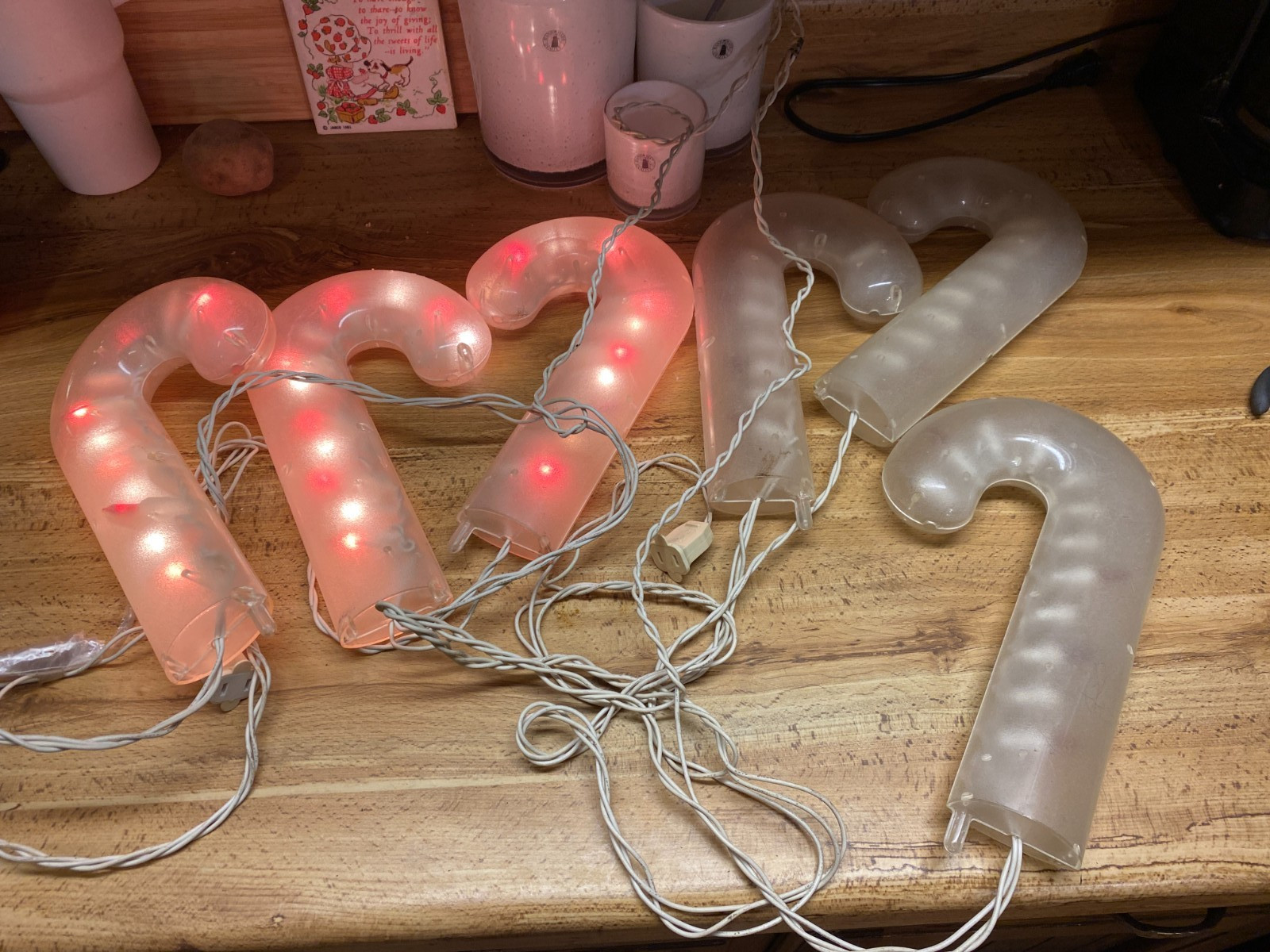 6 LARGE Frosted Candy Cane Hanging Lights Christmas Decor 6"x 10"
