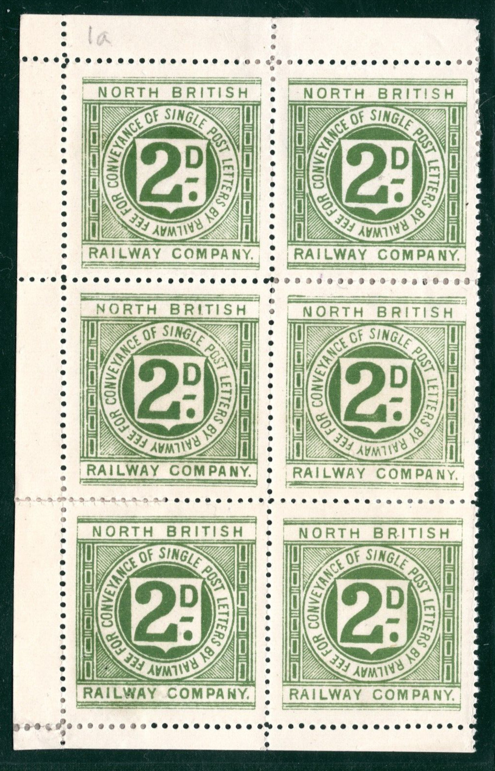 GB Scotland NBR Railway Letter Stamp 2d NORTH BRITISH (1891) BLOCK(6)Mint RSB154
