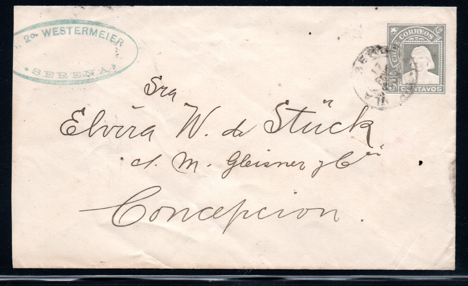 CHILE, SOBRE  IMPRESO, MATASELLOS DE SERENA, DESTINO CONCEPCION