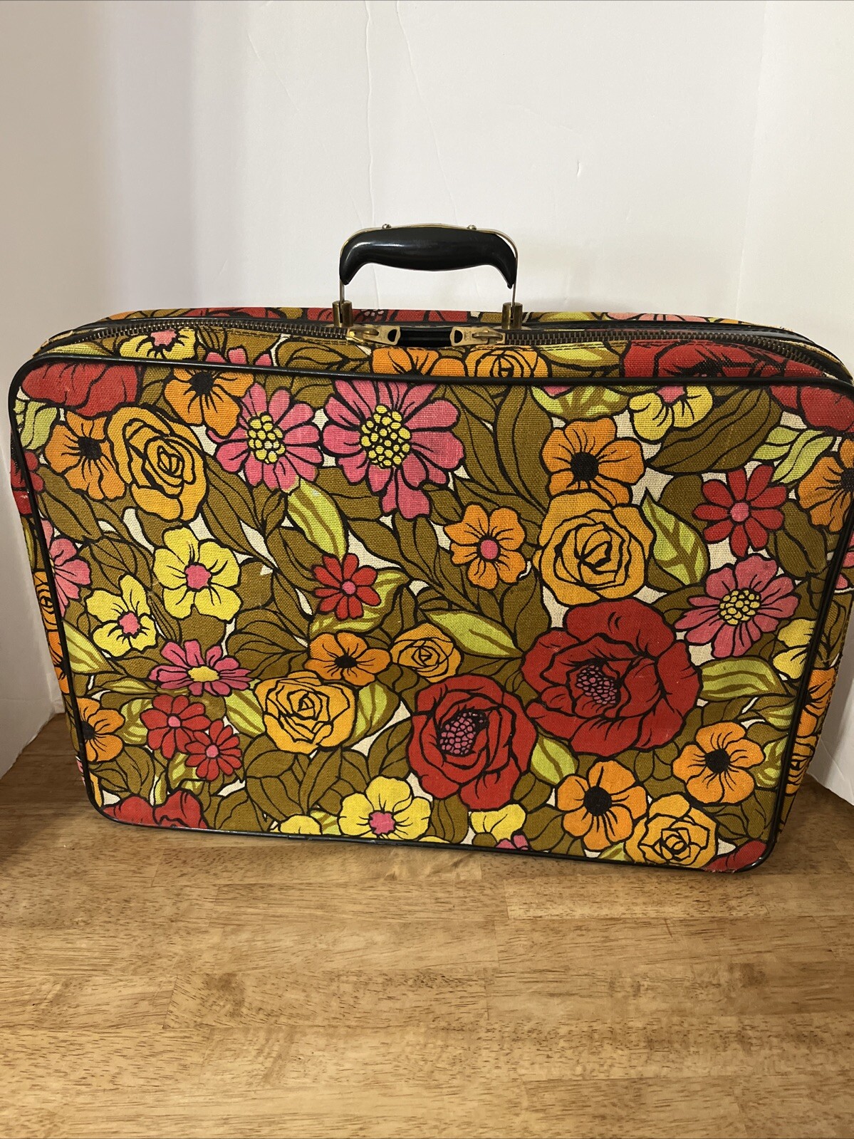 Vtg 1960's 1970's Flower Power Floral Suitcase Travel Bag Luggage Briefcase Mod