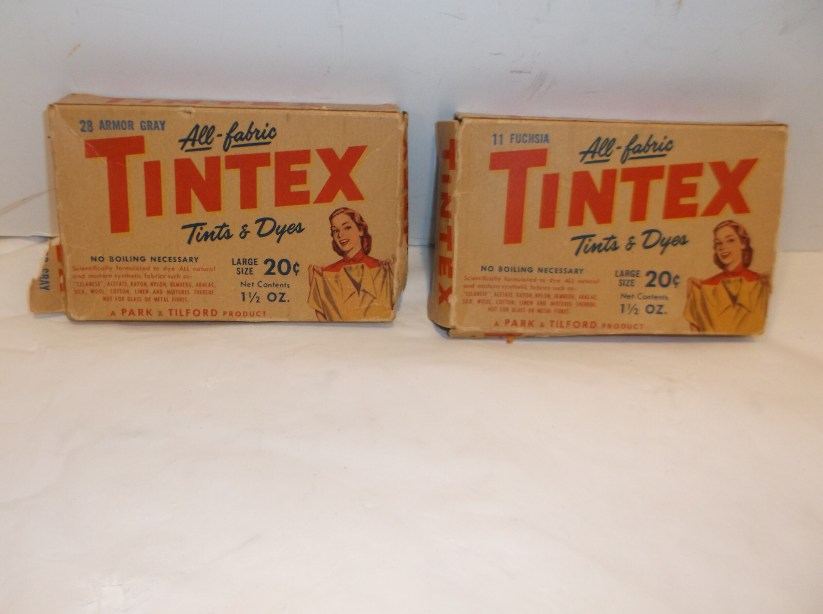 VINTAGE TINTEX Clothes Dye Packets Grey & Fuchsia Ca. 1940's - Lot of 2