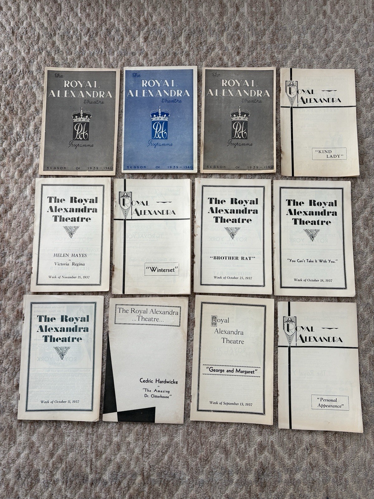 1930's Theatre Programs, Royal Alexandra Theatre, Toronto, 12 IN LOT 1