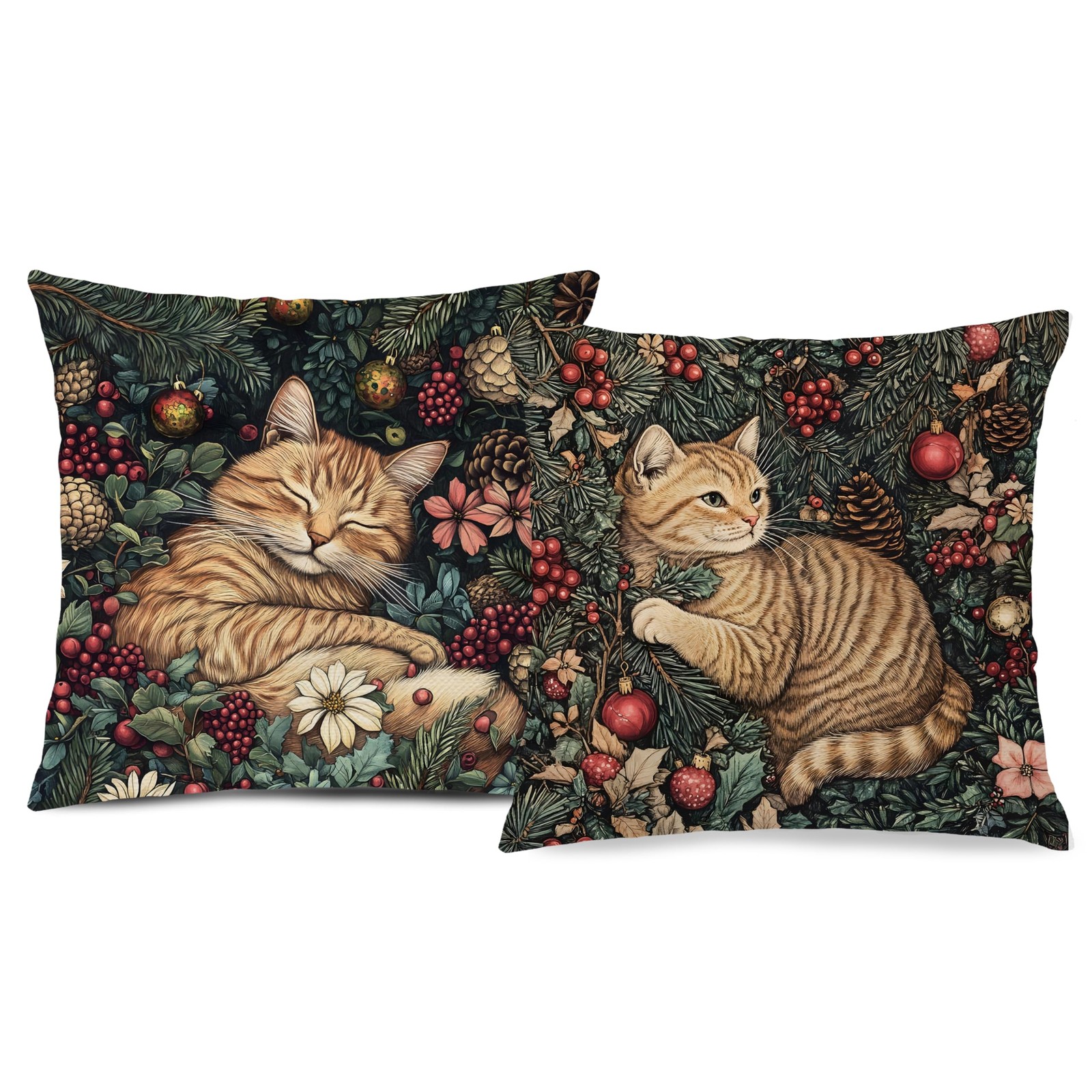 BUJSP Vintage William Morris Inspired 18" x (Pack of 1), Tabby Cat 3 