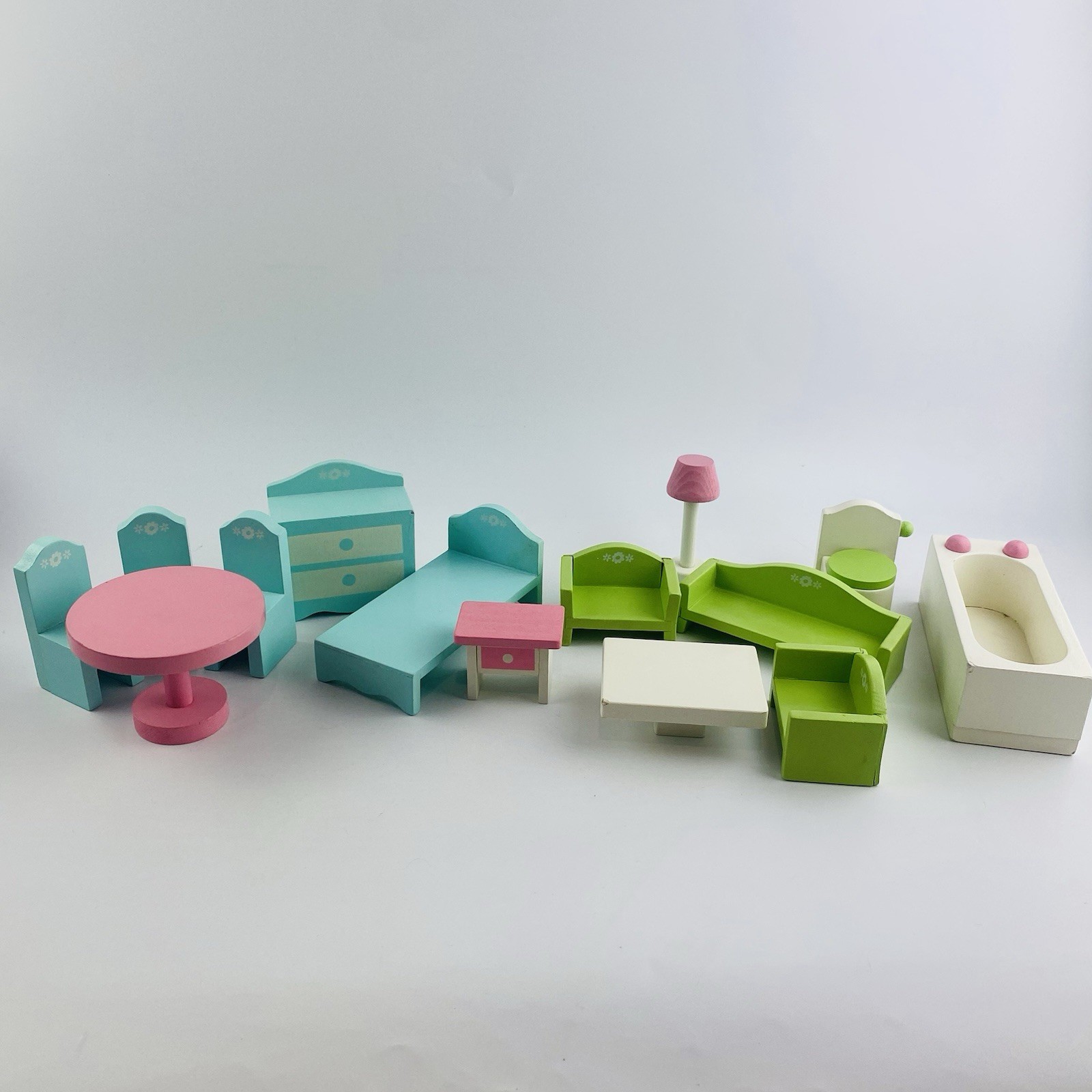 Wooden Dolls House Furniture Bundle Bathroom Bedroom living Room