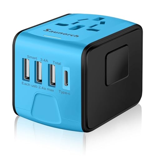 Travel Adapter Worldwide, Universal International Power Plug 3A+1C ( Blue )