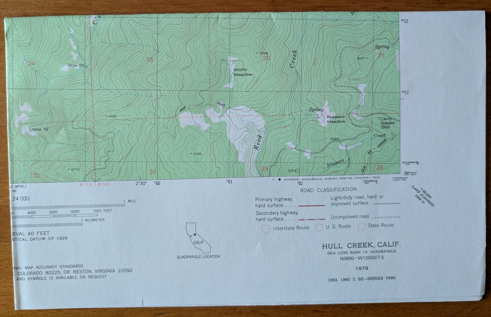 USGS Topo Map 7.5' Quad Hull Creek, Calif. N3800-W12000/7.5 (1979)