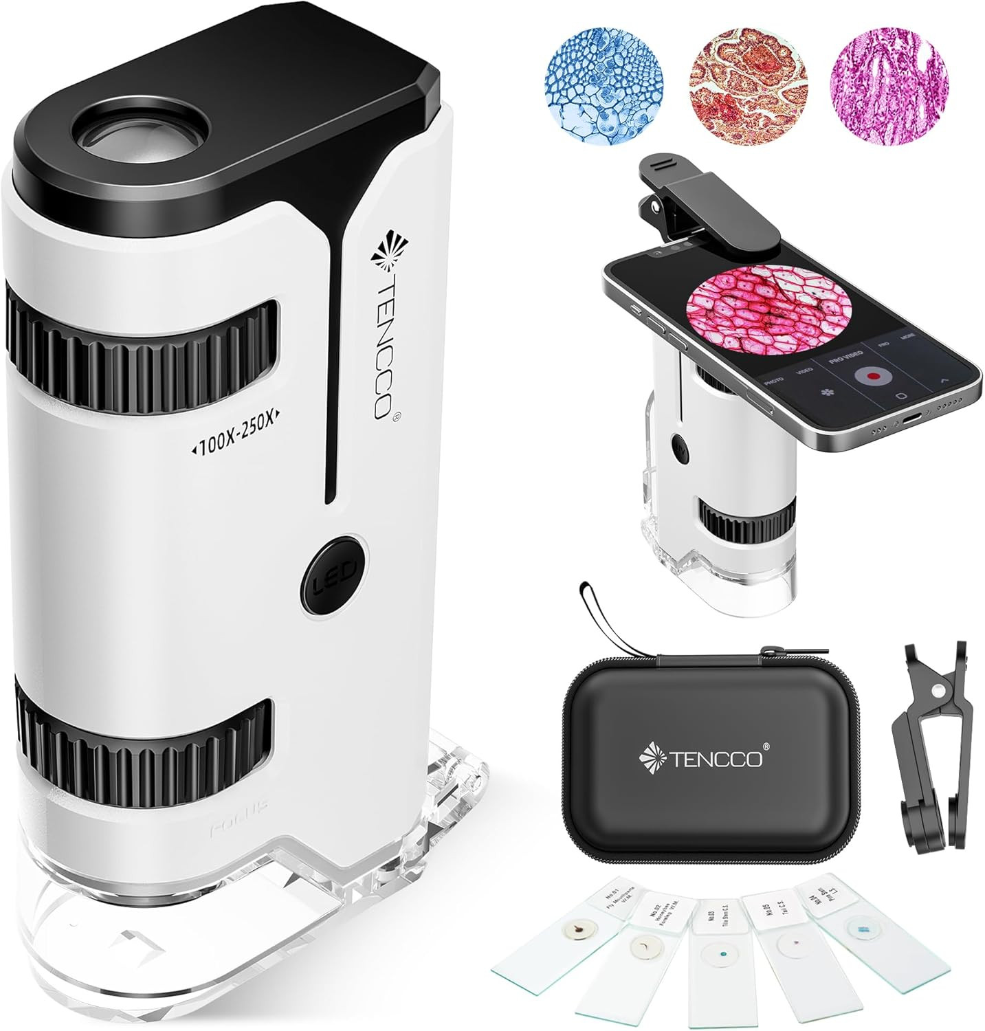 100X-250X Pocket Microscope for Kids Adults, Protable Handheld Miniscope, Mini M