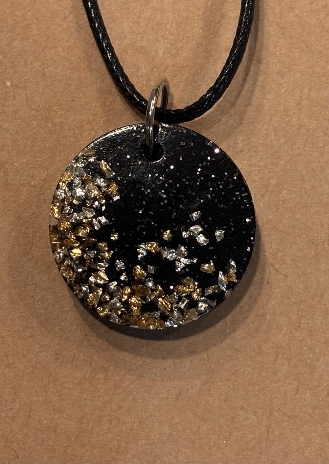 Handmade Black/gold/silver Sparkle Resin Witchy Boho Pendant Necklace Gift Bag 
