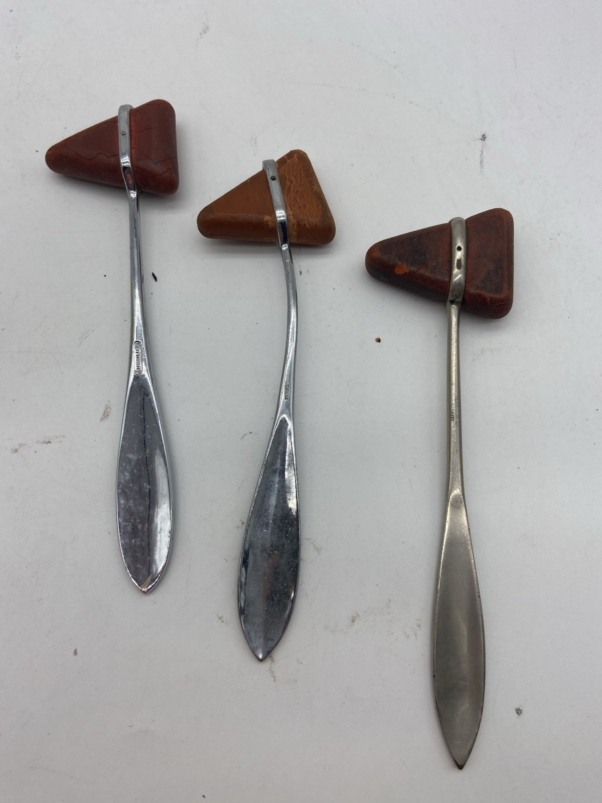 3x vintage tomahawk medical reflex hammer, neurological exam tool Lilly